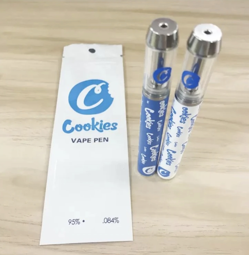 Biscuits jetables Vape Pen Dispositif 1.0ML Pods Sacs d'emballage Batterie rechargeable 240mAh Huile épaisse E Cigarettes Vapes OEM 2 couleurs Blanc Bleu Stylos vides