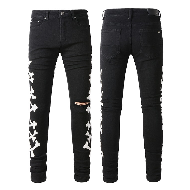 Jeans Hommes hip-hop high street marque de mode jeans rétro déchiré pli couture designer moto équitation pantalon slim taille 28 ~ 40