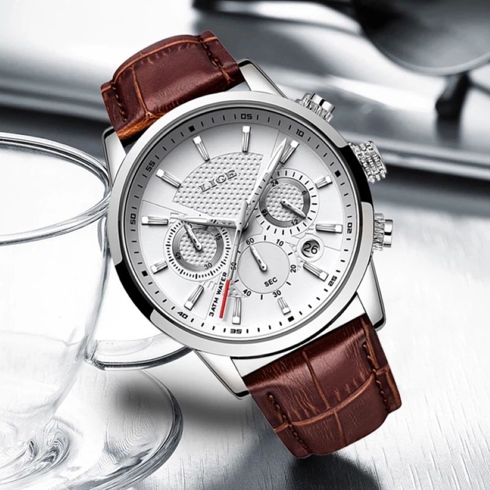 Lige Top Luxury Fashion Leather Strap Quartz Men Watches Castary Date Business Male WristWatches Homme Montre Clock Box 210310330B