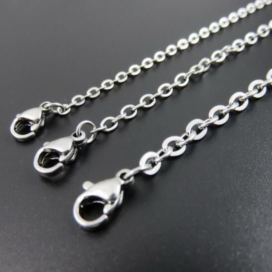 on whole stainless steel silver Tone 1 5mm 2mm 2 3mm Strong flat oval chain necklace women jewelry 18 inch -282890