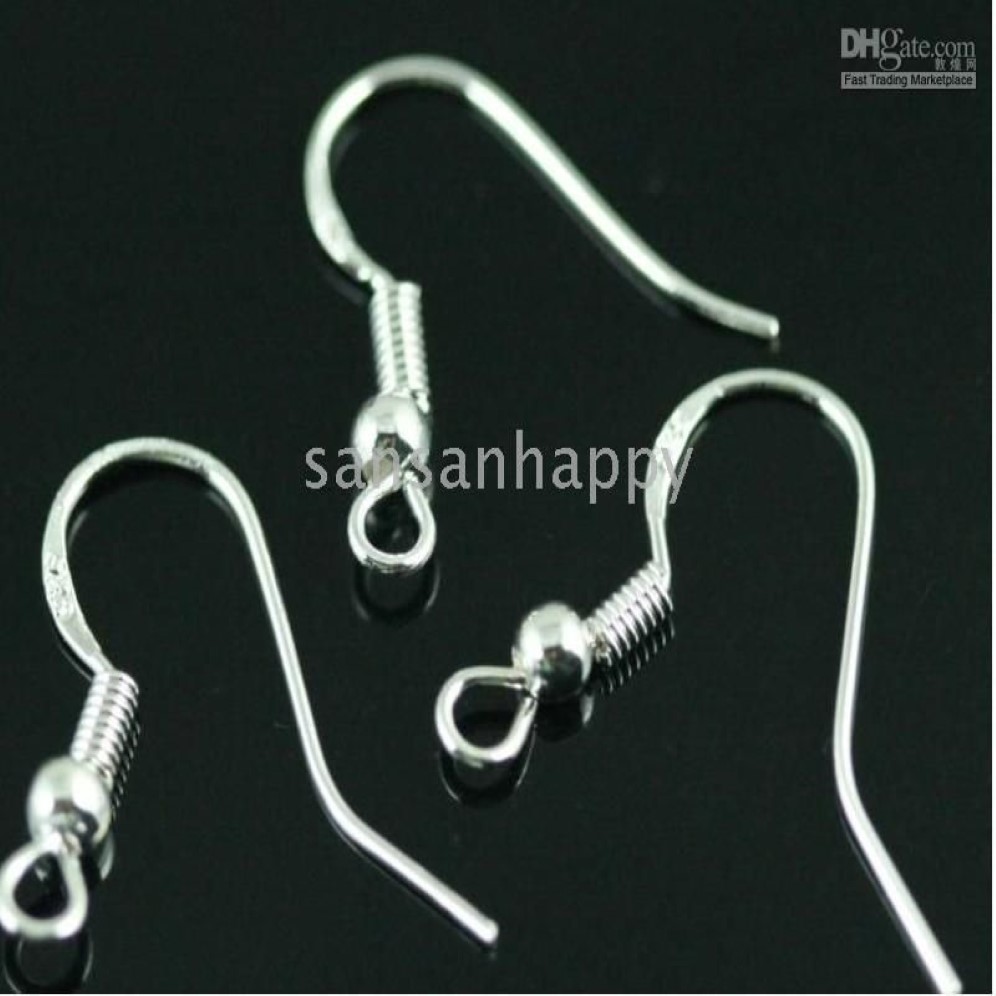 925 Sterling Silver Earring Findings Fishwire Hooks Jewelry DIY 15mm fish Hook Fok Coil Ear Wire304a