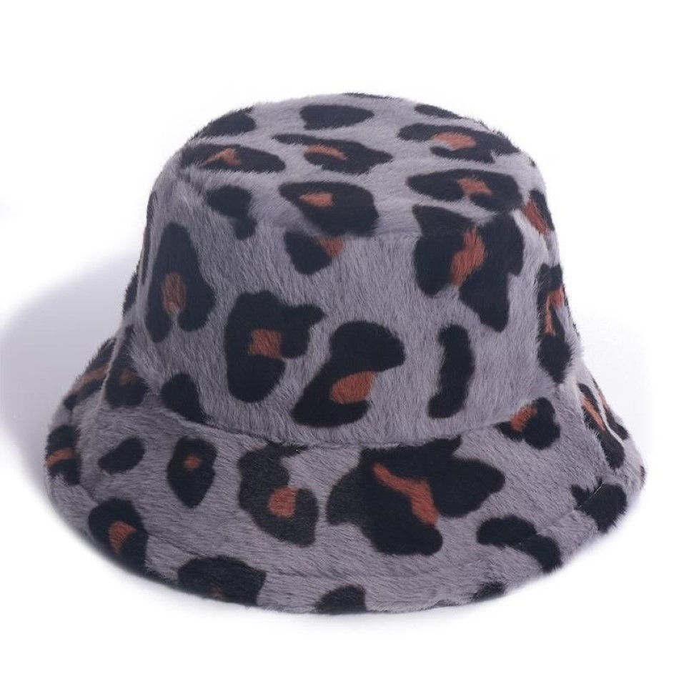 2020 Nya koreanska vinter vintage leopard plysch hink hatt kvinnor varm faux päls hink mössa japansk söt söt fiskare hat296a