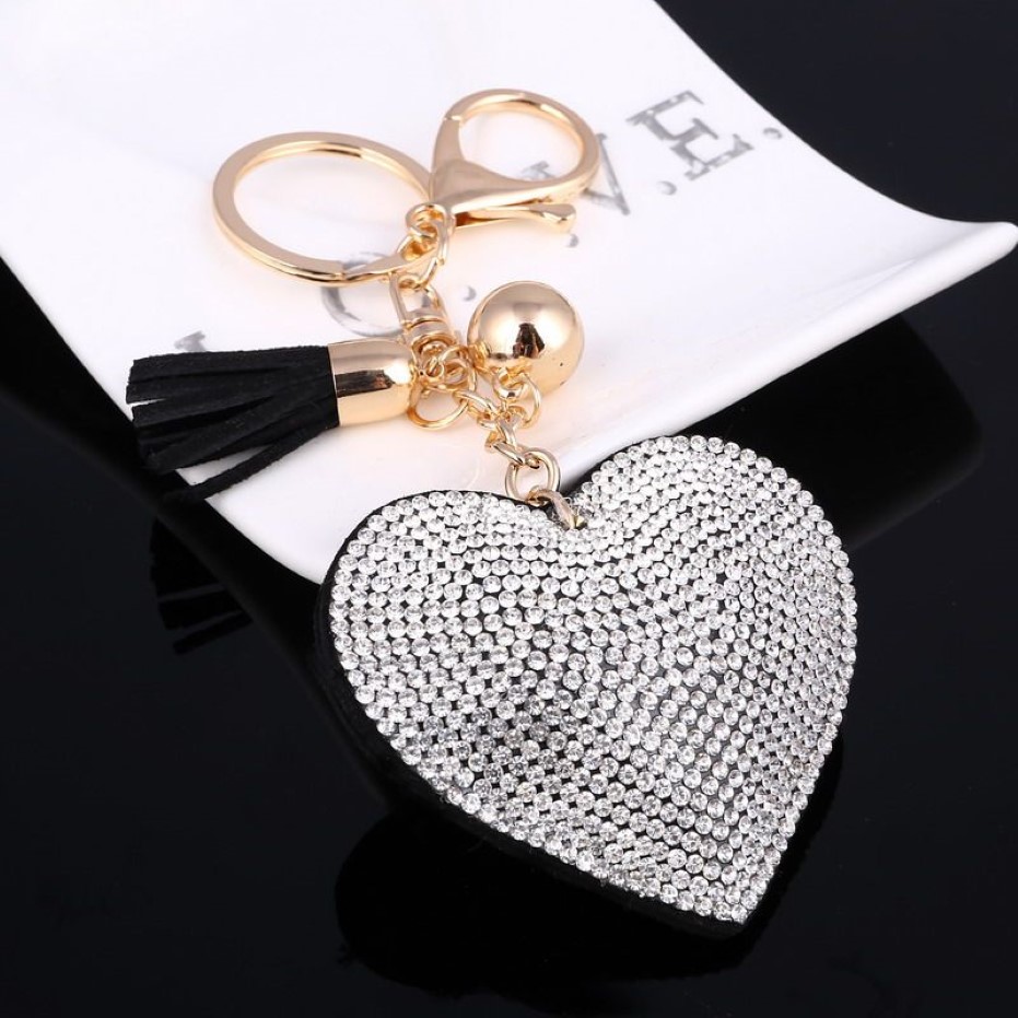 ZOSH Heart Keychain Leather Tassel Gold Key Holder Metal Crystal Key Chain Keyring Charm Bag Auto Pendant Gift Whole 240L