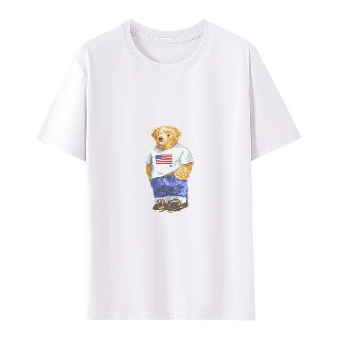 T-shirt blanc décontracté avec graphique patriotique ours en peluche