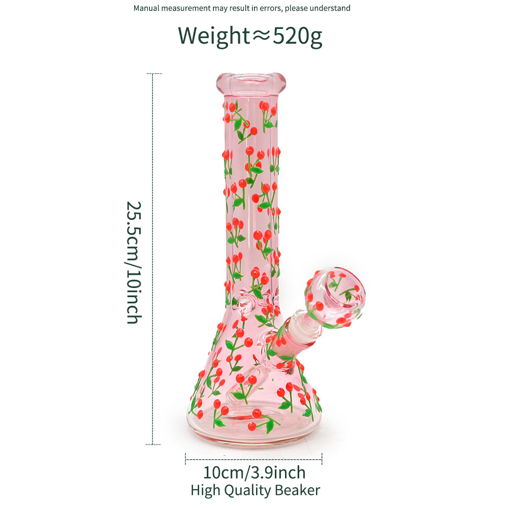 10in,Pink Glass Water Pipe,Borosilicate Glass Bottle With Colorful Luminous Cherry,Glow In Dark,Cute Cartoon Glass Bongs,Glass Hookah,Gifts That Girls Like