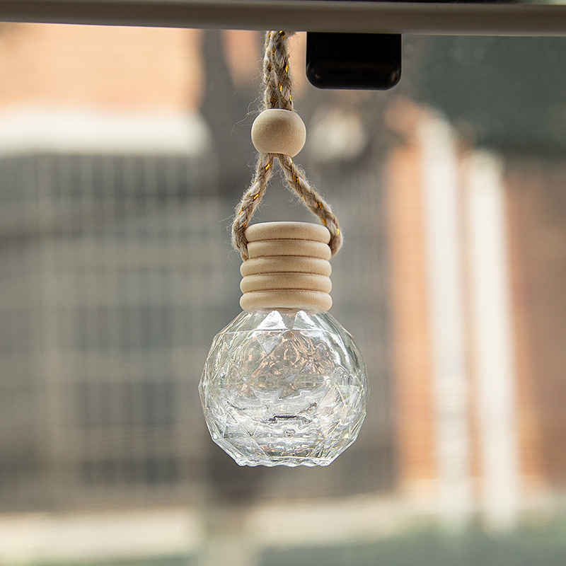 10ml Empty Car Air Freshener Pendant Perfume Glass Bottle With Wooden Caps Refillable Car Essential Oil Diffuser Bottle