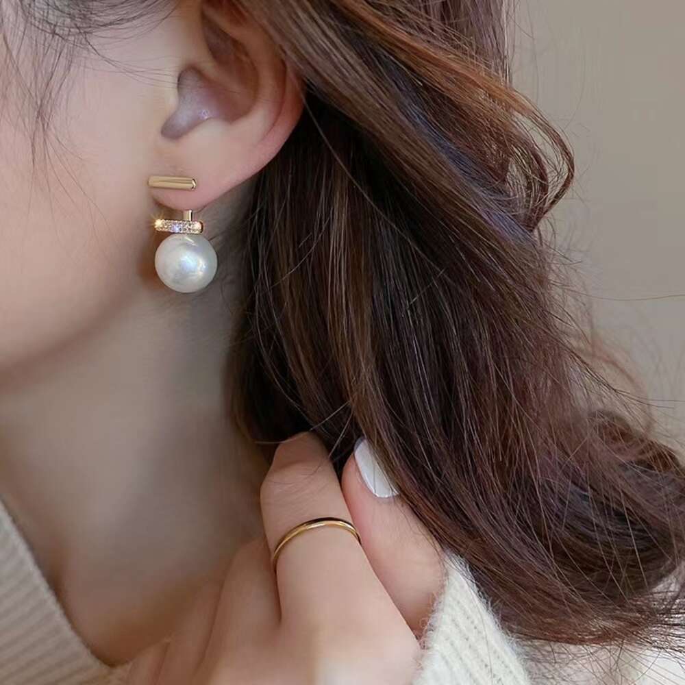 S Sier Needle Korean T-formade två bär pärlörhängen, små, eleganta designörstuds och örhängen