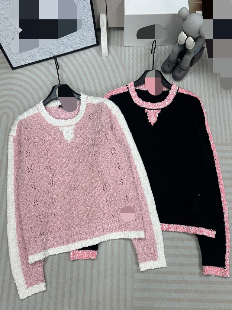 3011 2024 Runway Spring Summer Märke Samma stil Tröja Pink Black Long Sleeve Crew Neck Womens kläder Högkvalitativa Womens Qian