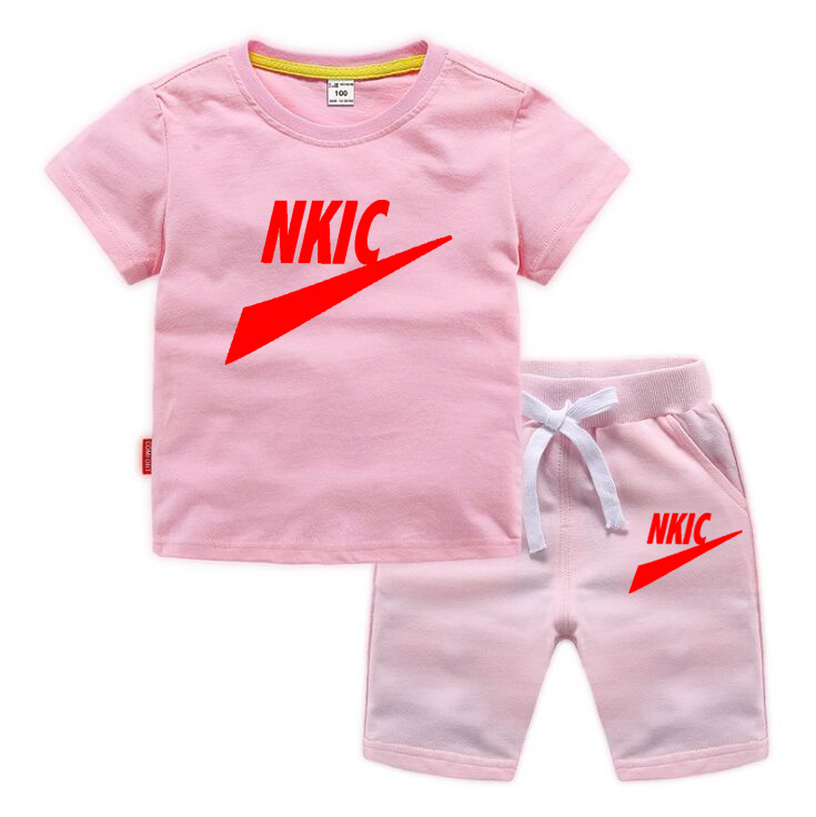 2024 Summer Kids Brand LOGO Print Clothes Sets Short Sleeve Elastic Waist Shorts Cotton Outfits Toddler Girls Boys Tracksuits