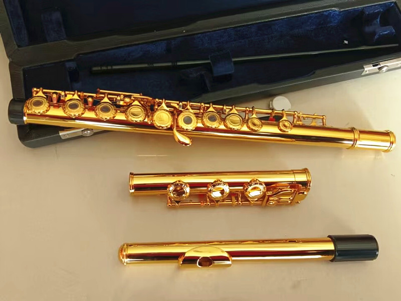 24K Gold Slated Flute 17 Otwarty otwór Złota Profesjonalna profesjonalna flet C Ustawienie Badanie muzycznego instrumentu muzycznego