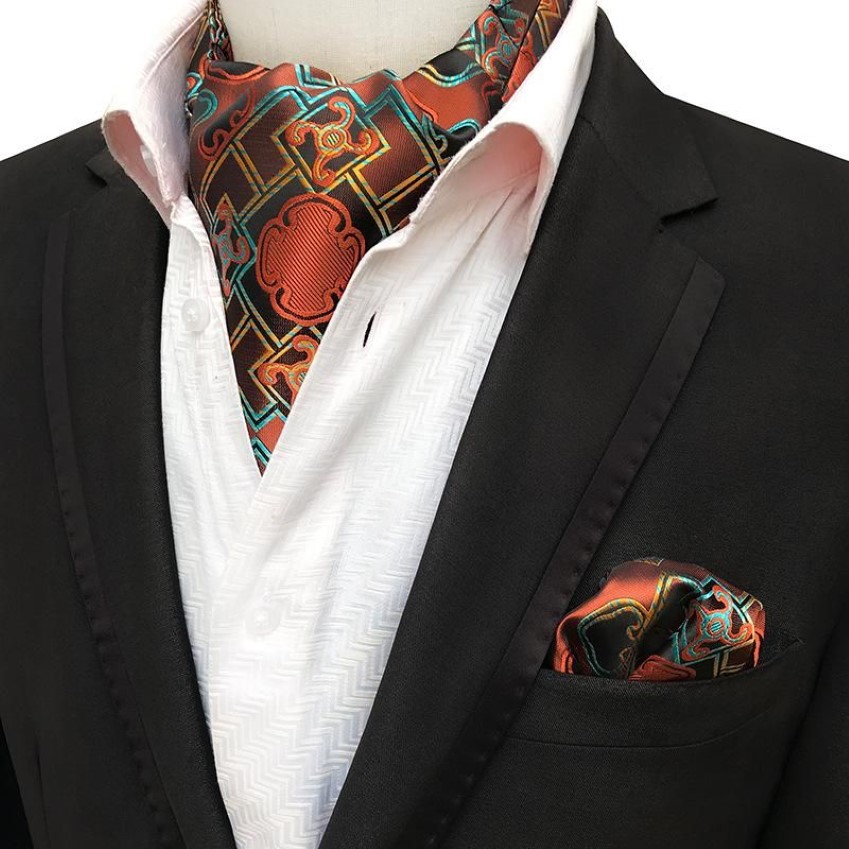 Linbaiway Men Suits Ascot Tie Set för Man Cravat Ties näsduk Floral Paisley Pocket Square Wedding Custom Logo Neck2100