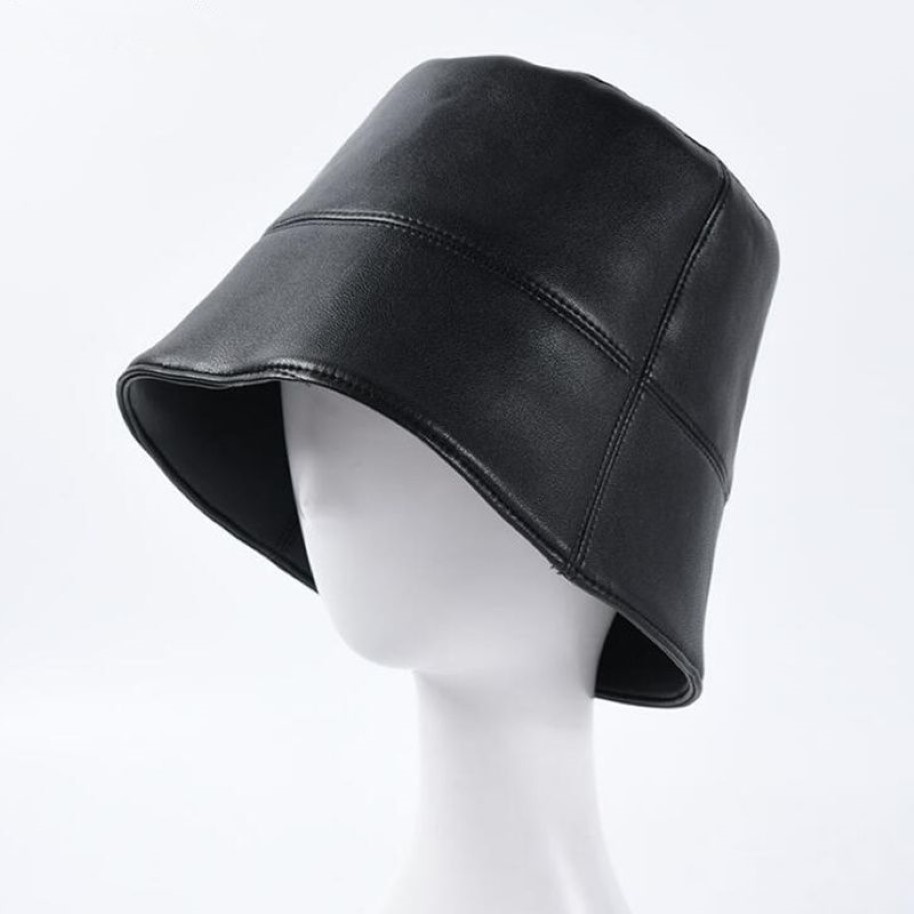 New Autumn Winter Women Hats Fashion Lady PU Leather Waterproof Bucket Rain Hat Foldable Fishmen Cap Whole 201104282M