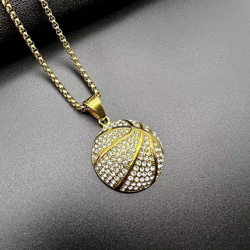 Collier pendentif basket-ball Hip Hop en acier inoxydable, bijoux de sport plaqués or véritable 18 carats