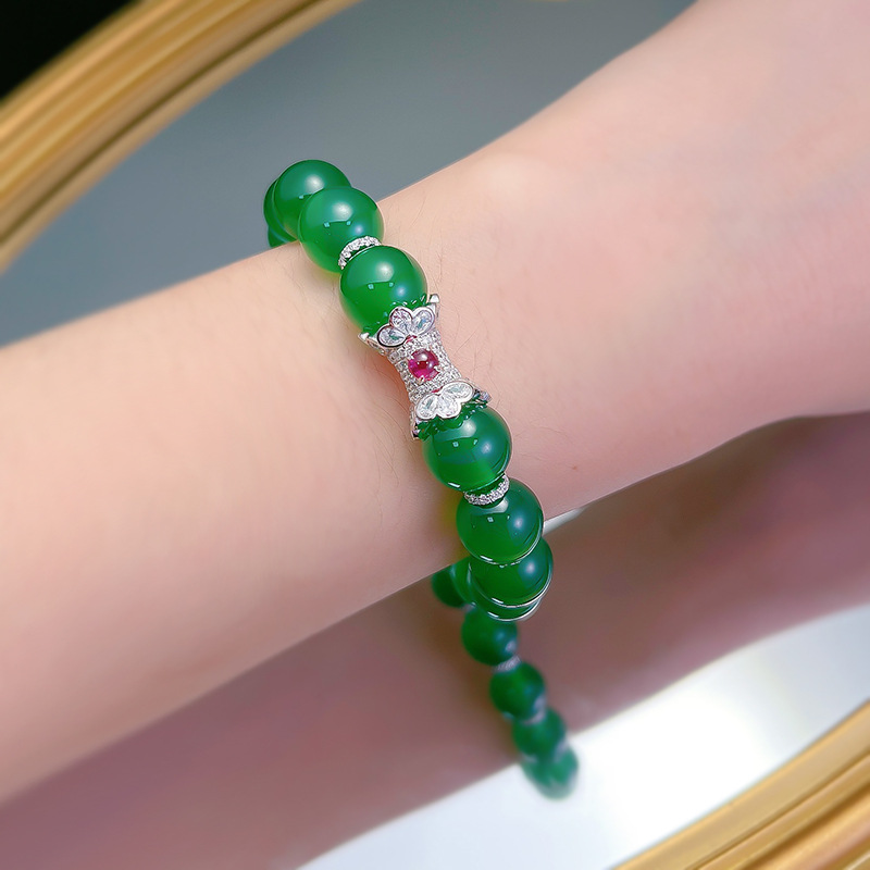 سوار Bangle Bangle Vintage Crown Jade Diamond 100 ٪ حقيقي 925 أساور الزفاف الفضية الاسترليني للنساء هدية مجوهرات المشاركة