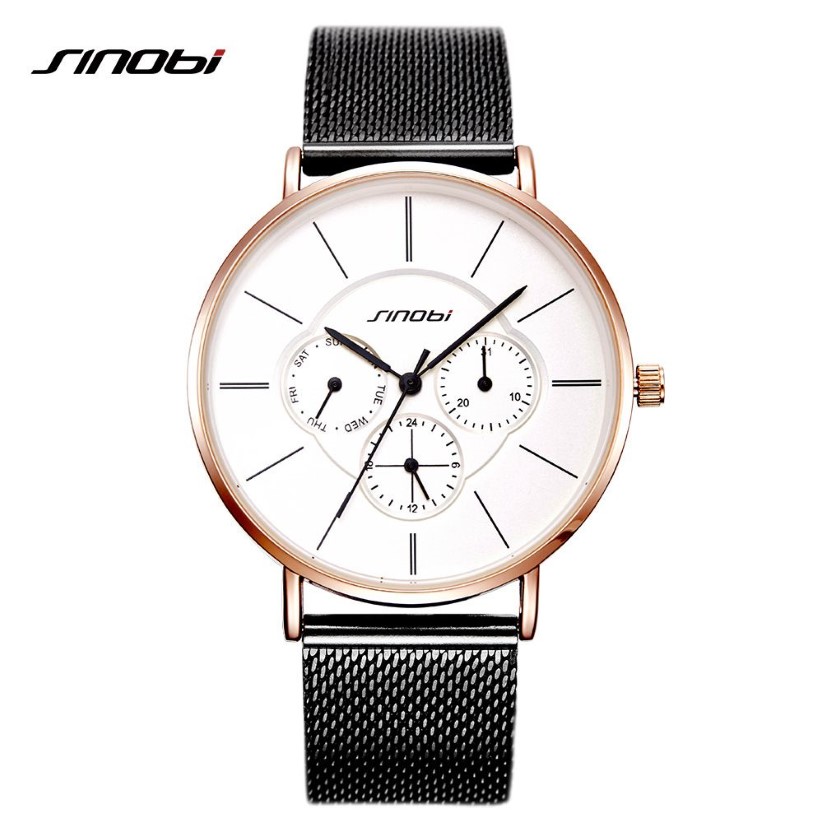 Sinobi stylowe kobiety obserwują złotą obudowę Milan Mesh Casual Ladies Kwarc Watch Prezent Fashion Clock Calendar Relogio Feminino337Q