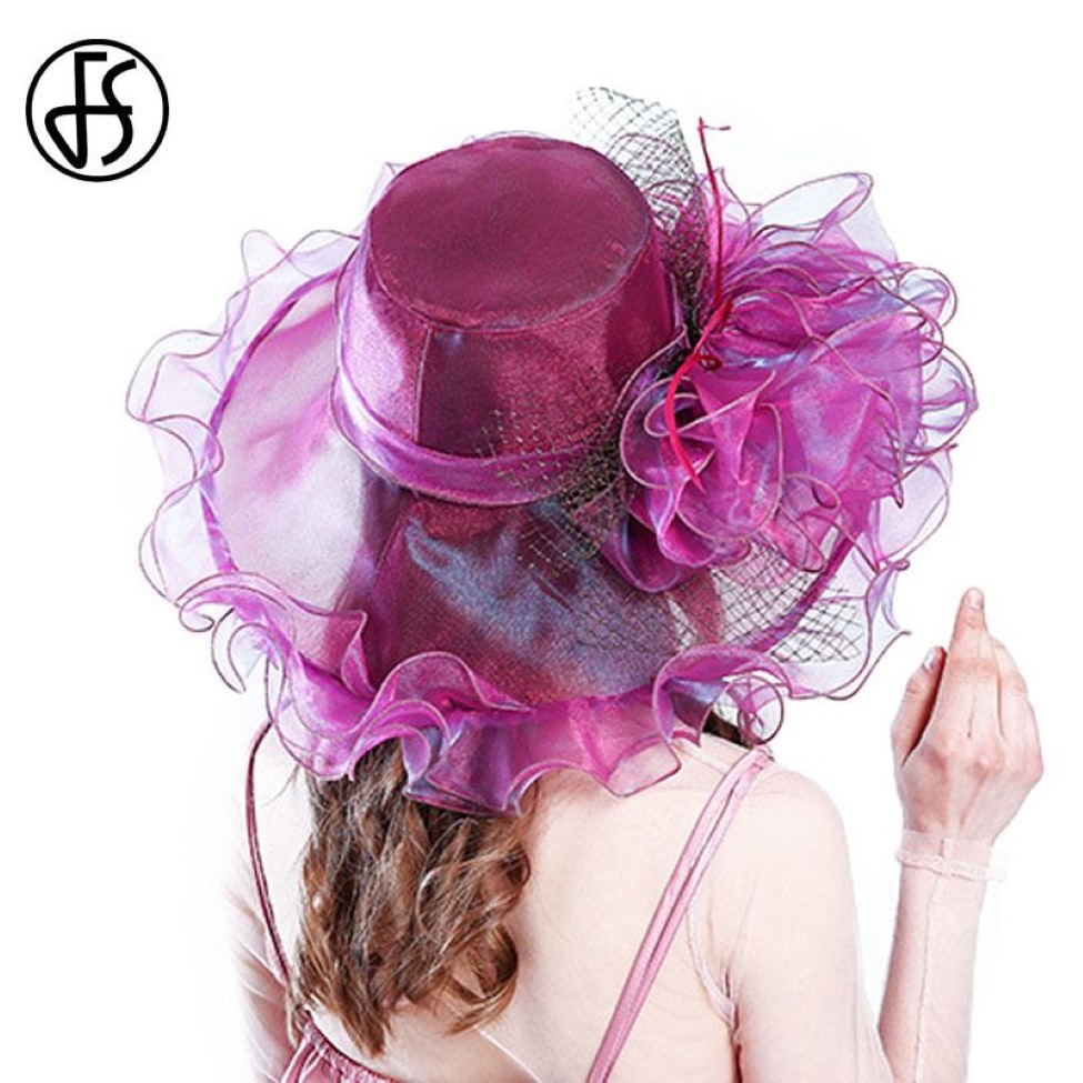 FS Paars Rood Grote Hoeden Voor Vrouwen Zomer Strand Brede Rand Fedora Elegante Kerk Hoeden Bloem Kentucky Derby Grote Zonnehoed dames Y2002247