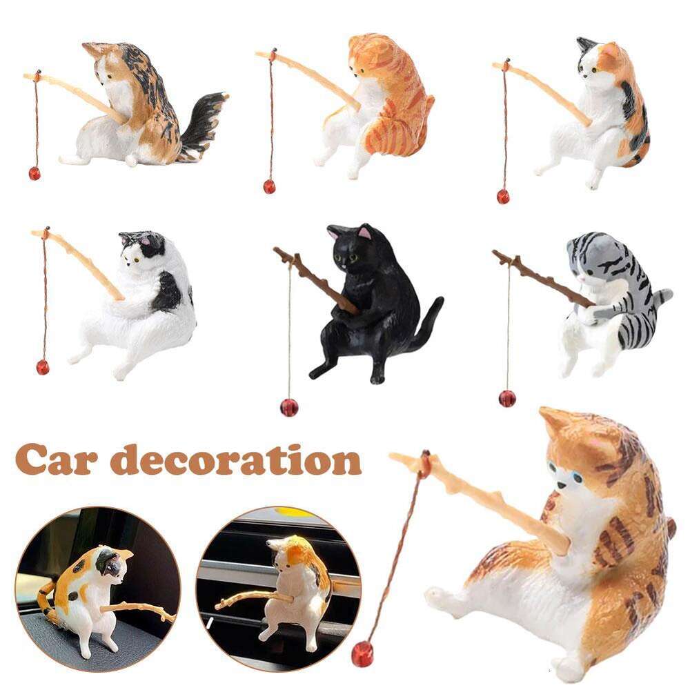 Upgrade Fishing Cat Decoration Central Console Air Outlet Ornament Cute Kitten Resin Car Interior Decorative Accessories Upgrade