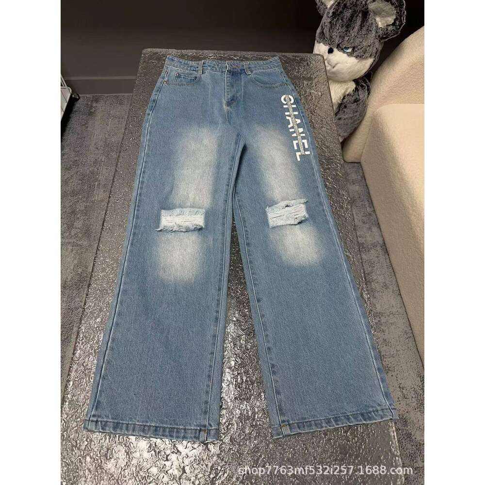 24 vår/sommar ny nischdesign trendig varumärke Logotyp utsmyckning tvättade raka ben jeans designer jeans