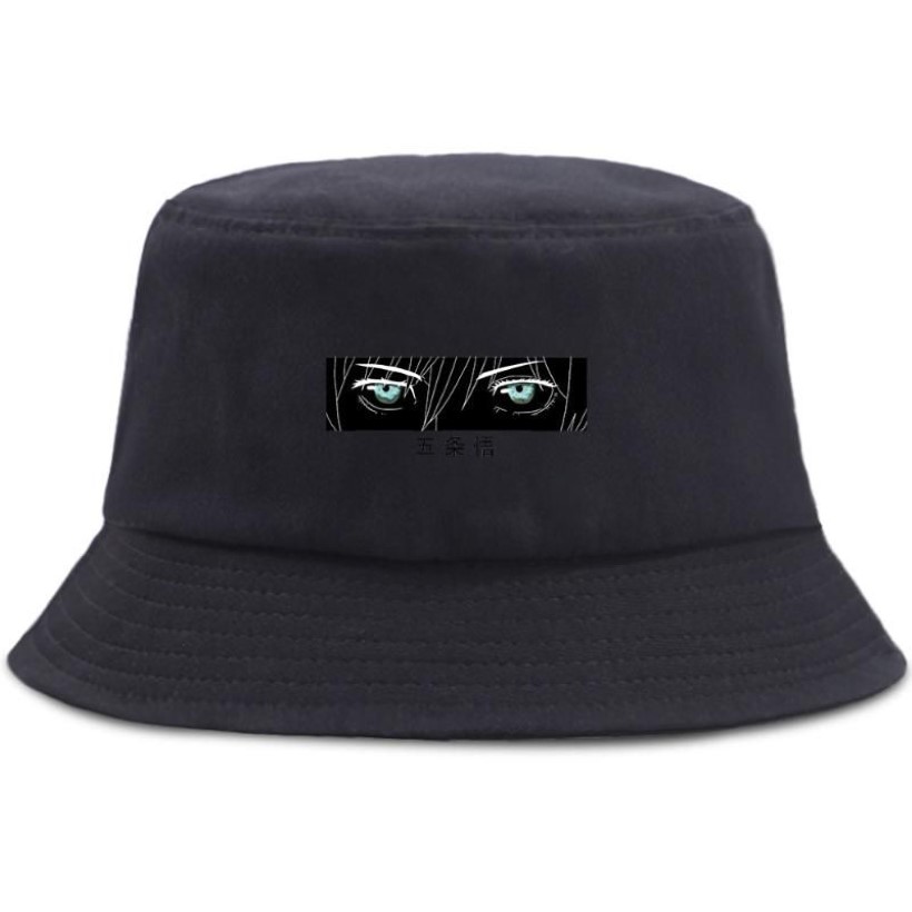 Gojo Satoru Jujustu Kaisen Black Print Backet Hats Hip Hop Fisherman Hat Summer Sun Shade Outdoor Caps Sun Protection Unisex Cap256s