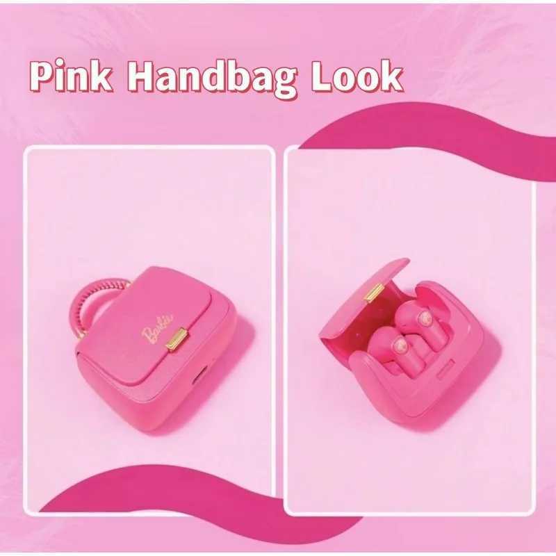 Cell Phone Earphones Miniso Barbie Bluetooth Headset Kawaii Anime Cute Cartoon Pink Headphone Protective Case Super Battery Life Long-lasting Durable YQ240304