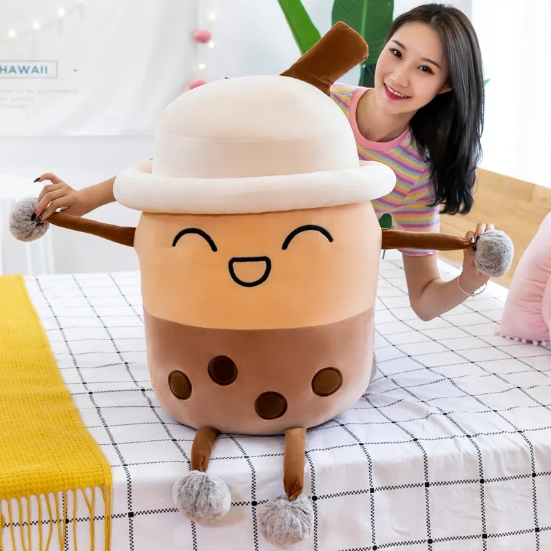 2024 20cm Cute Plush Dolls Fruit Drink Stuffed Soft Pink Strawberry Milk Tea Cup Plush Boba Toy Foam Pillow Cushion Children's And Valentine's Day Gift