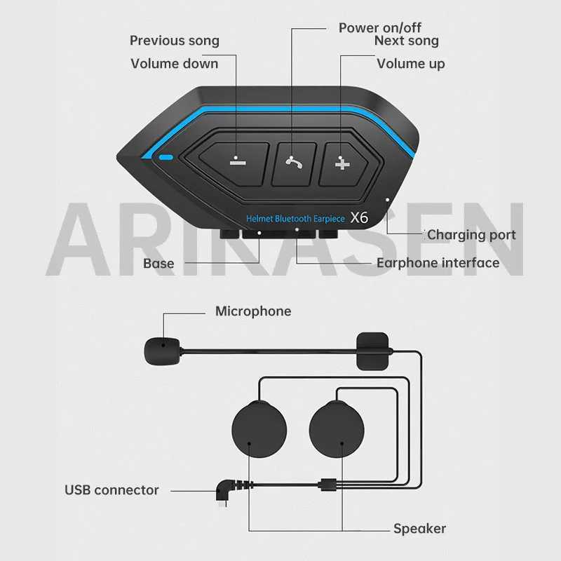 Fones de ouvido de telefone celular para motocicleta Bluetooth Headset Capacete de esqui Fone de ouvido Bluetooth 5.0 Fones de ouvido sem fio com microfone 80H Tempo de trabalho IPX7 à prova d'água YQ240304