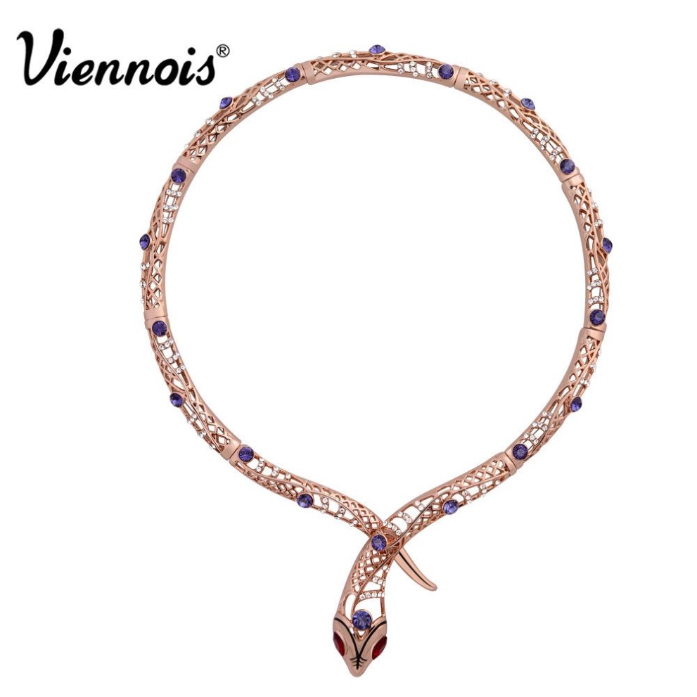 Viennois Rose Gold Color Snake Halsband för kvinnor Chokers Halsband Rhinestone Crystal Chain Halsband Bröllopsfest smycken J1907256T