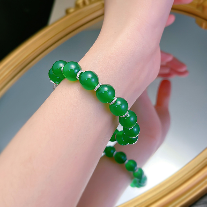 Vintage Crown Jade Elmas Bileklik Bileklik% 100 Gerçek 925 STERLING Gümüş Düğün Bilezikleri Kadınlar Erkek Nişan Takı Hediyesi