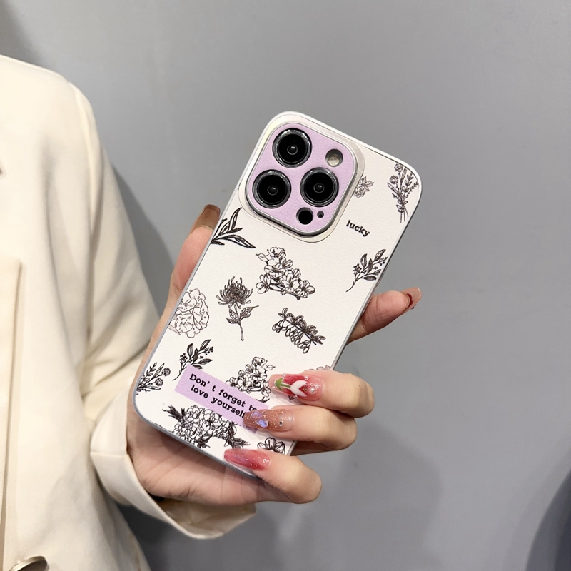 Fashion Flower Pu Leather Factions for iPhone 15 Pro 14 Plus 13 12 11 XR X XS Max Camellia chromed Metallic Silver Bling Lucky Hard Pc TPU shockproof fine hole cover