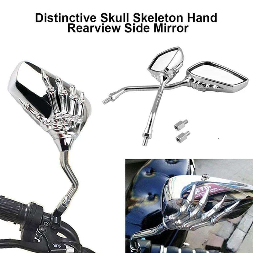 New Universal Aluminum Motorcycle Lever End Modification Side Halloween Rearview Mirror Skeleton Hand P0m9