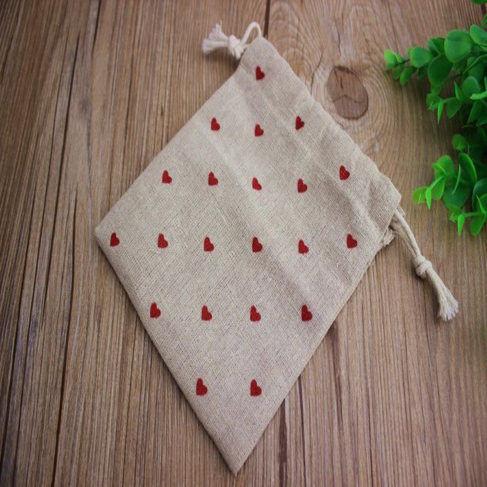 Sacchetti regalo in lino con cuore rosso 9x12 cm 10x15 cm 13x17 cm confezione da 50 sacchetti caramelle e gioielli trucco279d