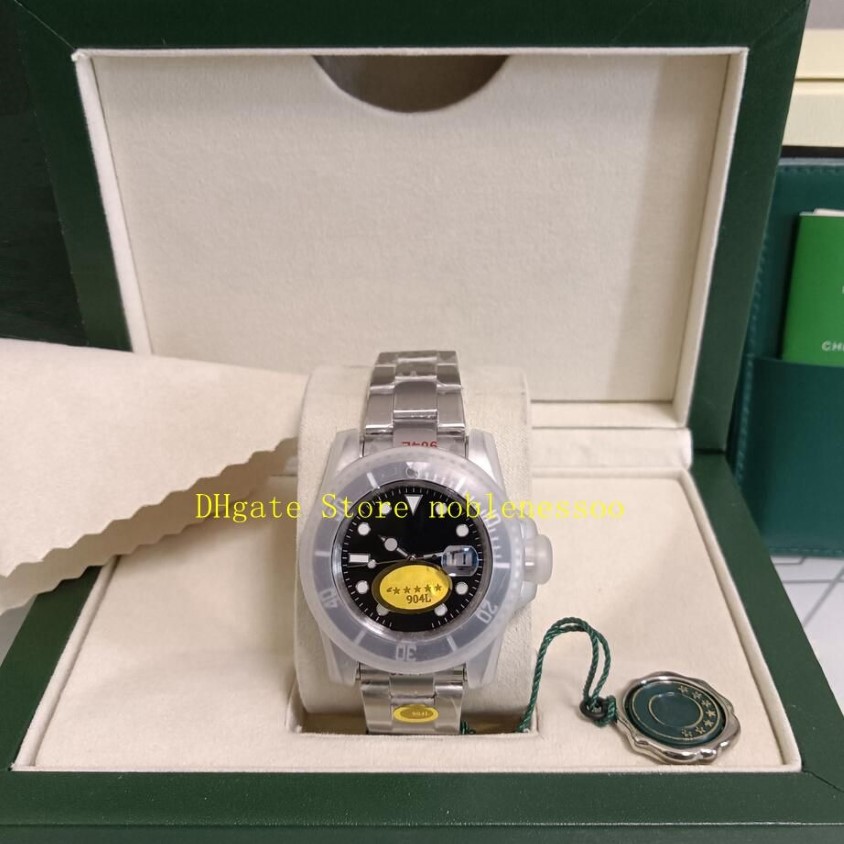 Real PO z pudełkiem 904L zegarki stalowe 8 styl 40 mm czarna tarcza ceramiczna ramka 5 -gwiazdkowa bransoletka ze stali nierdzewnej Automatyczna ruch LU2576