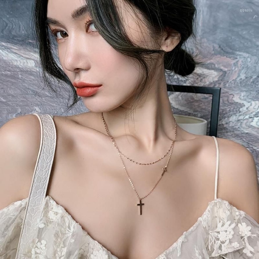 Choker Titanium rostfritt stål Goldsilver Color Cross Hoker Multiayer Necklace For Woman Korean Fashion Jewelry Gothic Girl234s