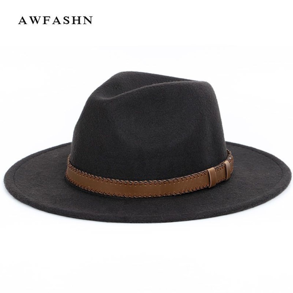 Super szerokie brzegi fedora wełniana wieprzowa czapka z płaską czapką na kobietę poczuła się szeroko rondo Vintage Hat Fedoras hazard H286H