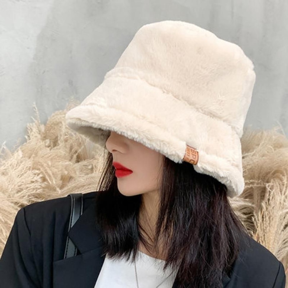 Foux hink hatt vinter kvinnor förtjockade konstgjorda mink hår beige kvinnliga varma damer designer fiskman fluffy plysch 2020222a