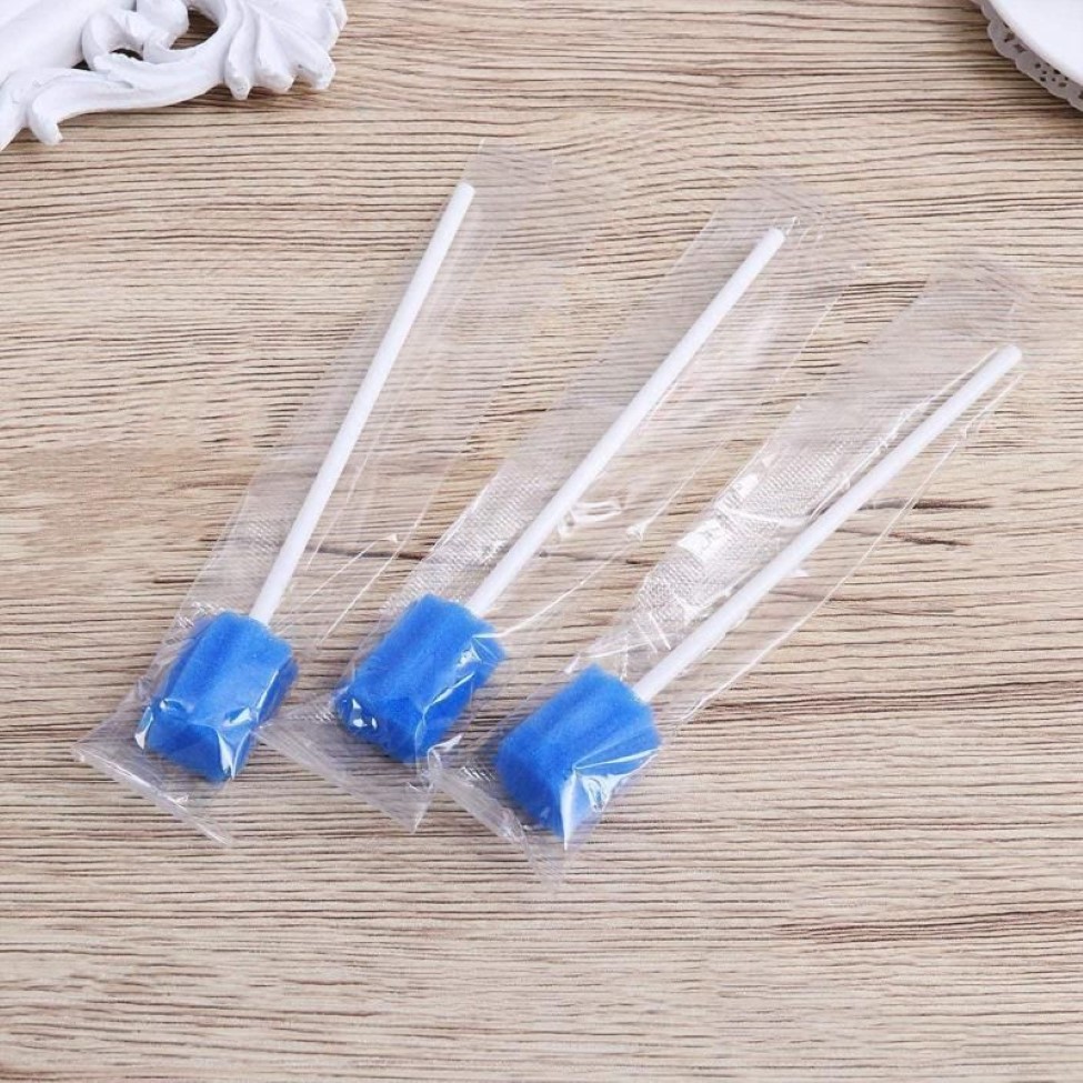 Forks Pack de 100 bâtonnets de soins bucco-dentaires jetables avec embout en éponge bleue et cotons-tiges d'hygiène For329H