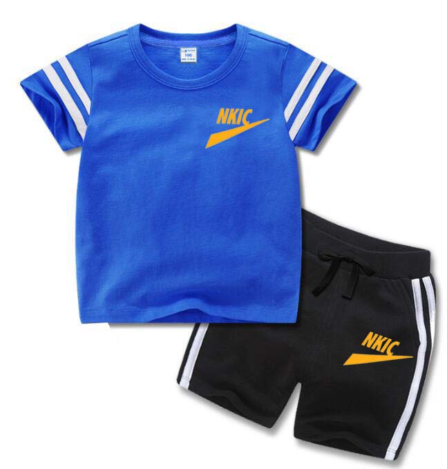 2024 summer new children's casual breathable clothing Children's short sleeve set Boys and girls brand printed T-shirt shorts set