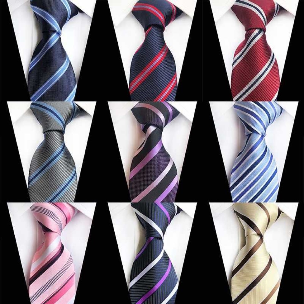 Nieuwe blauw gestreepte stropdassen Fashion Men Business Silk Neck Tie Classic Men's Stripe Jacquard Wove Wedding Party Man Ties Navy247H