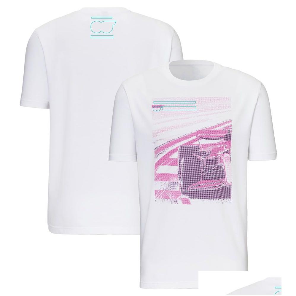 Camiseta impresa de Racing F1 Racing 2023 Forma 1 Equipo Mens White Summer Fashion Sports Mujeres Mujeres de cuello O-cuello Dro OT6WT