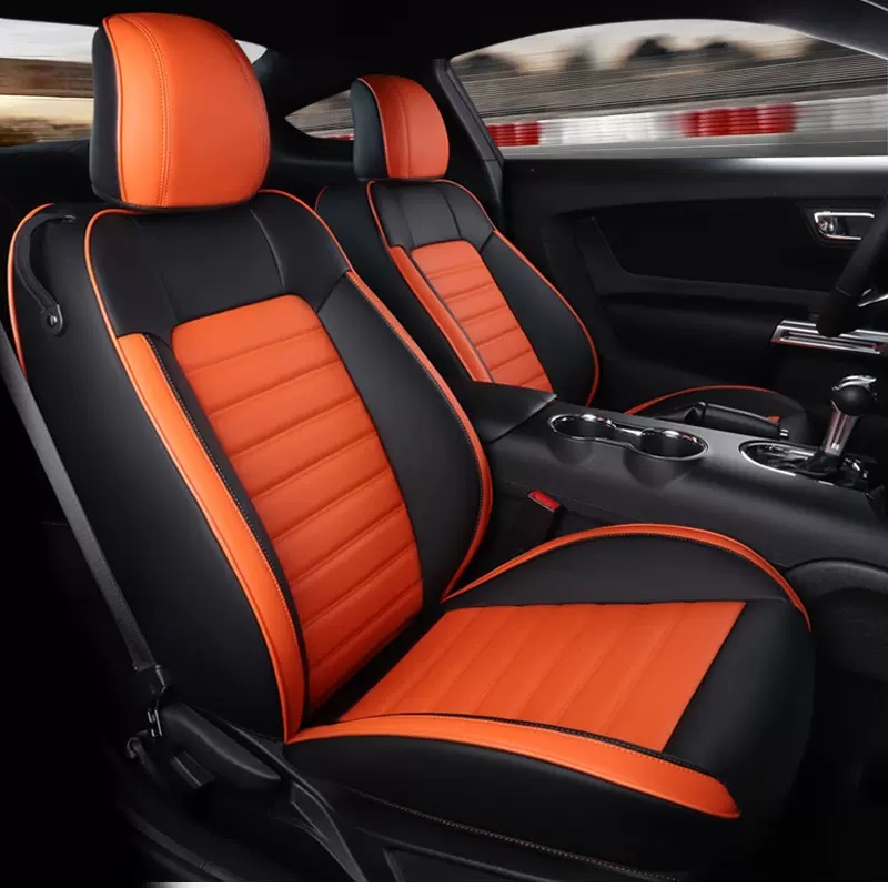 Anpassad passform för Mustang Coupe Car Seat Cover Full Set 360-graders full täckning omgiven hållbart kvalitetsmaterial för 2015-2023 Ford Mustang Coupe