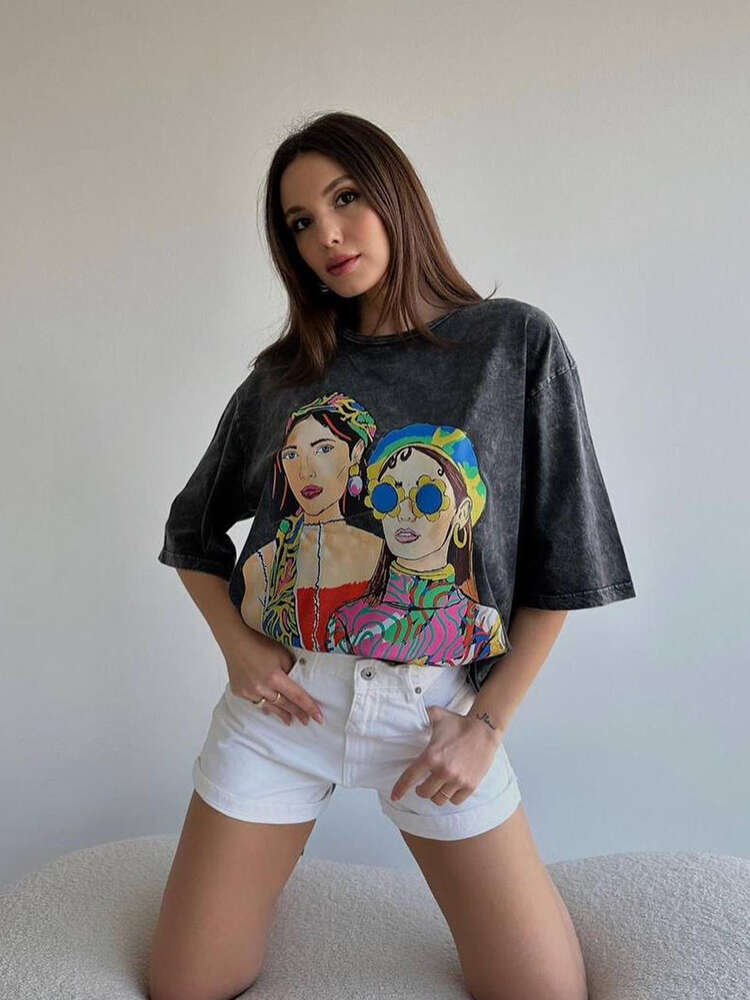 Hirsionsan ácido lavado t camisa feminina vintage algodão camisetas streetwear macio mineral t menina solta marca topos y2k