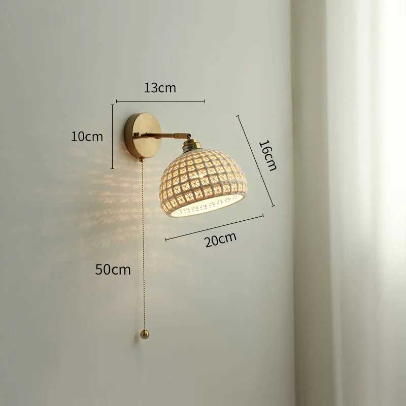 Wall Lamp IWHD Modern Copper LED Wall Light Pull Chain Switch Bathroom Mirror Stair Lights Nordic Ceramic Wall Lamp Sconce Luminaira