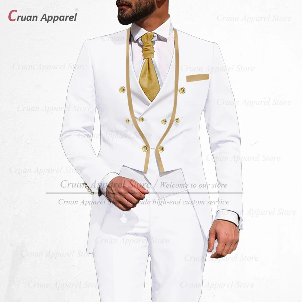 Ternos de moda para homens fino ajuste luxo festa jantar casamento noivo smoking personalizado gola alta jaqueta colete calças 3 peças conjunto 240227