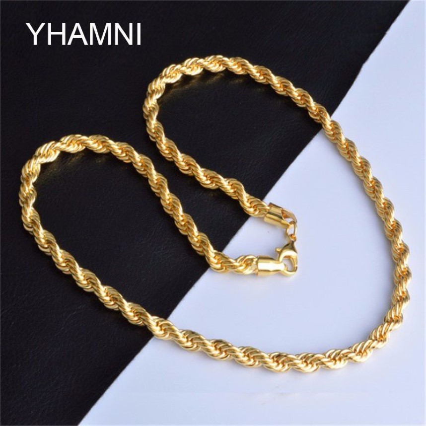 YHAMNI nuevo collar de oro de moda con sello de Color dorado 6 MM 20 pulgadas de largo collar de cadena ed joyería fina de oro NX1842428