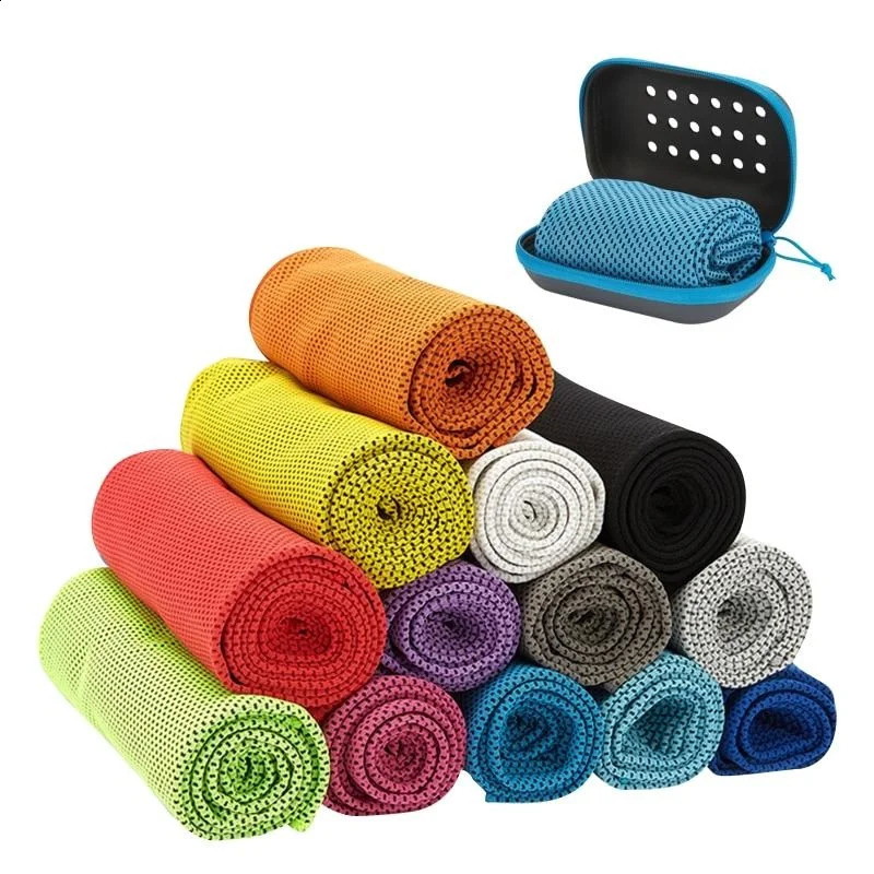 Serviette à séchage et refroidissement rapide, douce, respirante et absorbant la transpiration.Serviette froide avec boîte de rangement, exercice de course à pied, yoga, gym 240305