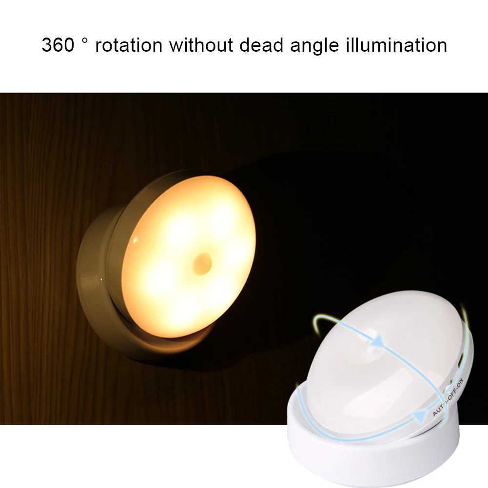 Wall Lamp 360 Rotated PIR Motion Sensor Night Light Led Wall Lamps Rechargeable Auto/On/Off Under Cabinet Light Wireless Closet Night Lamp