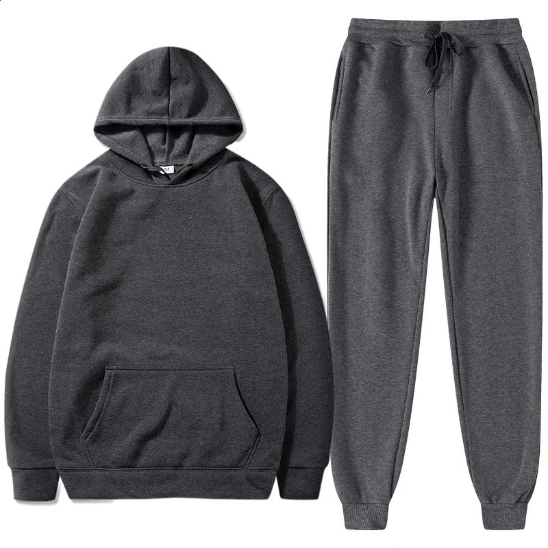 Hommes Femmes Ensembles Gris Foncé HoodiesPants Sweat À Capuche Pantalons De Survêtement Slim Fit Pour La Mode À Capuche Pantalon Hip Hop Pull 240305