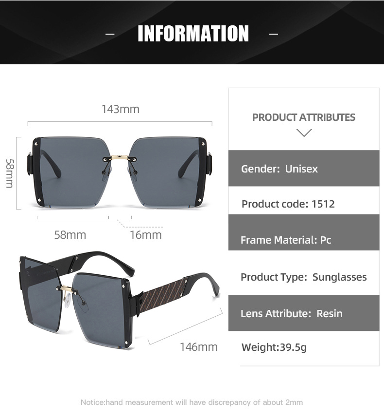 Super Deal Rectangle Solglasögon för kvinnor Fashion Frameless Square Glass för män Ultralight Eyewear Unisex Mix Color