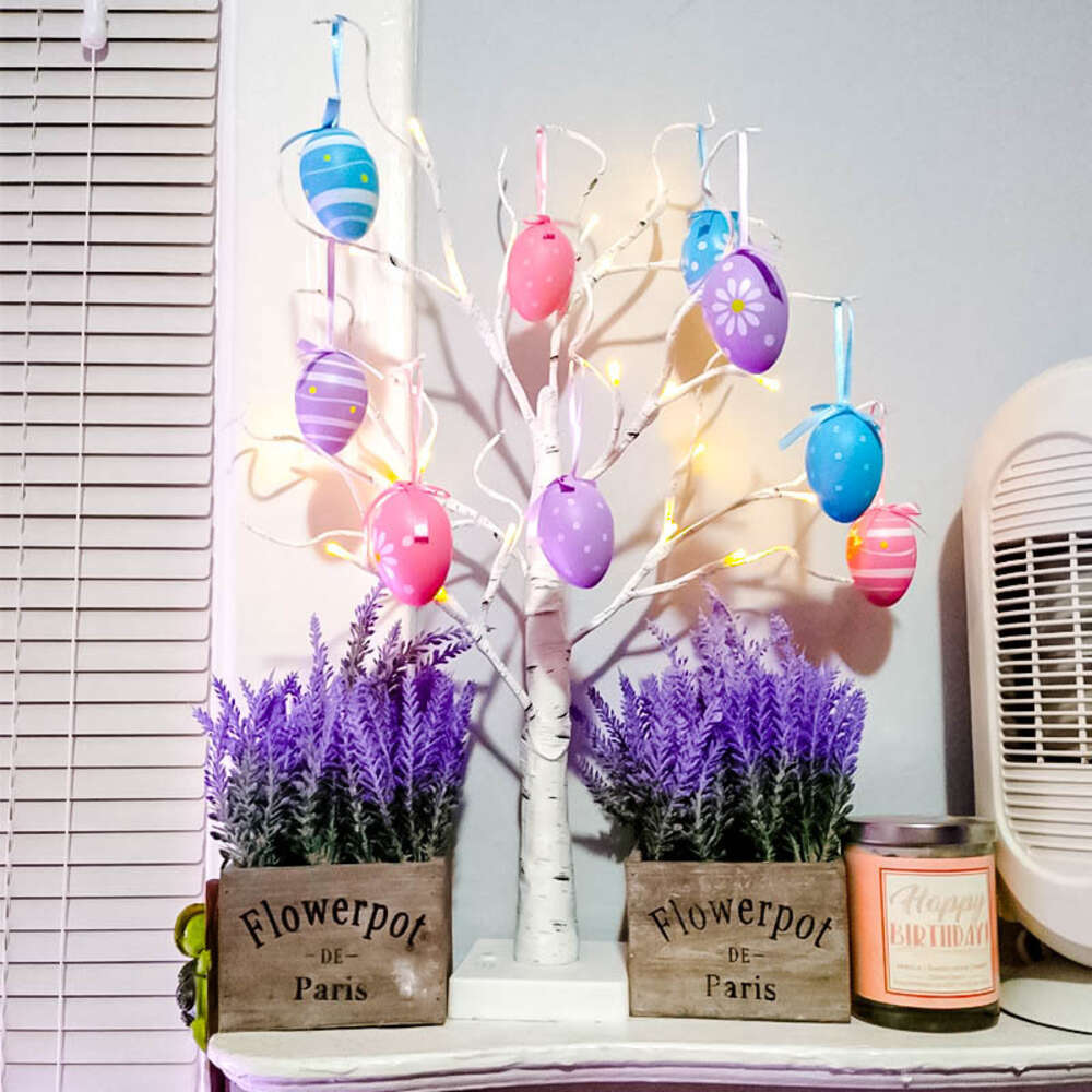 جديد Twinkling Bonsai Decorations Carrot Egg Hanging Birch Tree for Easter Party Decor