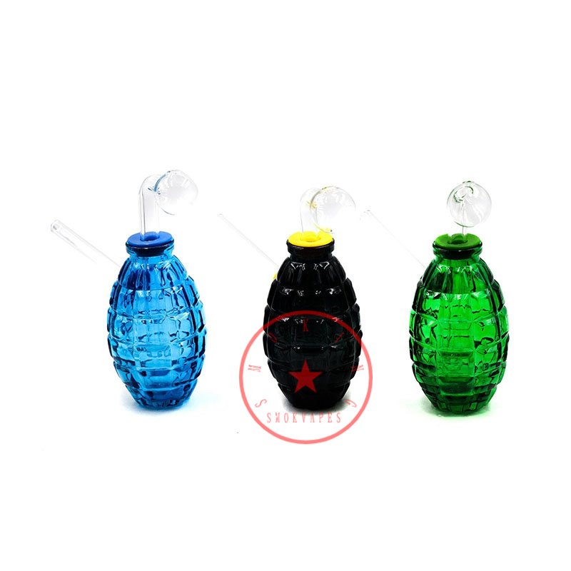 Newest Colorful Glass Hookah Shisha Smoking Waterpipe Banger Bubbler Pipe Portable Innovative Grenade Shape Oil Rigs Burner Cigarette Bong Holder DHL